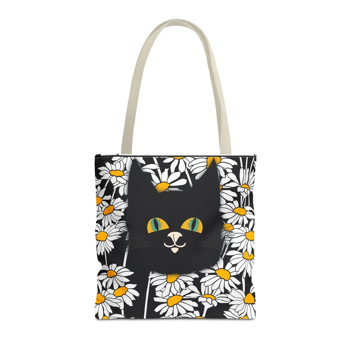 Daisy Black Cat Tote Bag — Black Cat Among Daisies Canvas Tote
