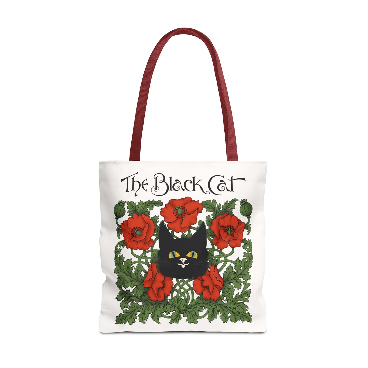The Black Cat Poppies Tote Bag — Vintage Floral Cat Art Tote