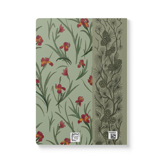 Vintage book Cover with red Irises Softcover Journal