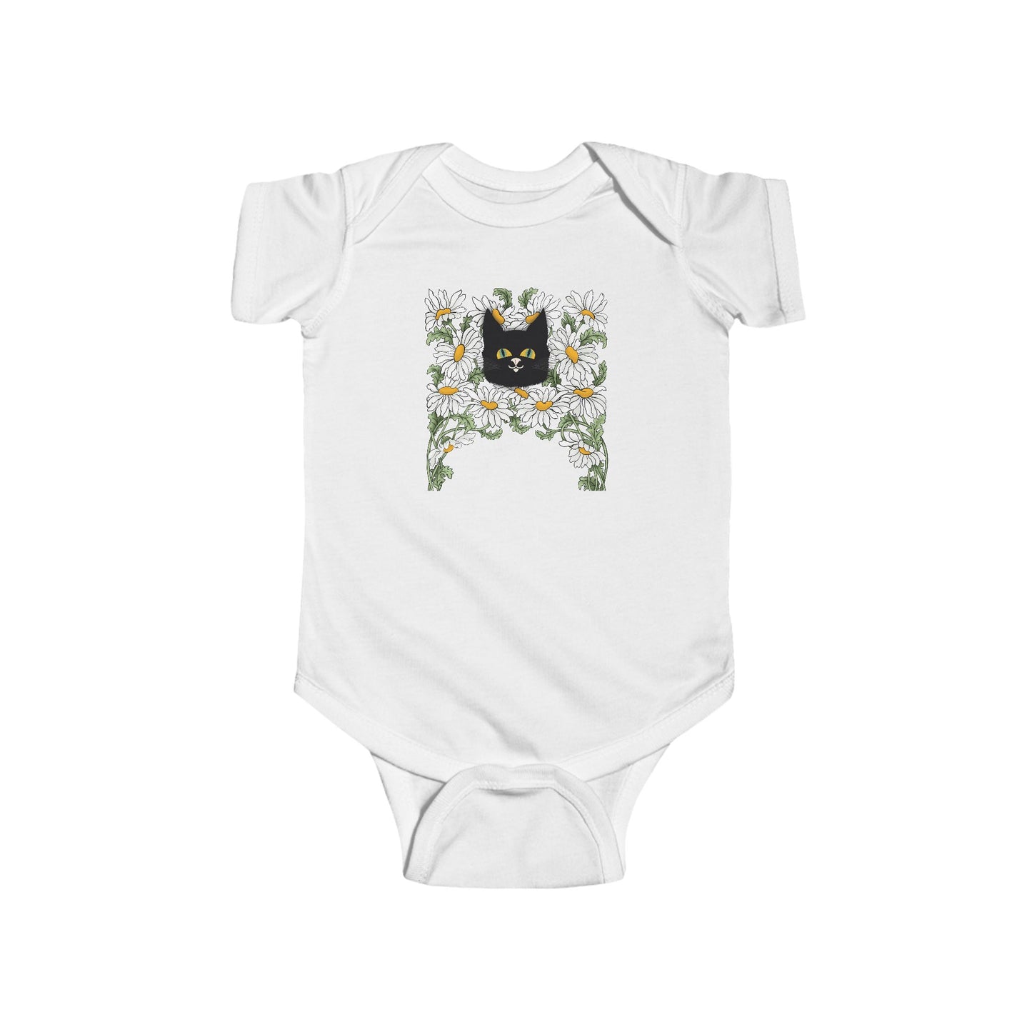Baby Bodysuit — Black Cat in Floral Frame Infant Onesie