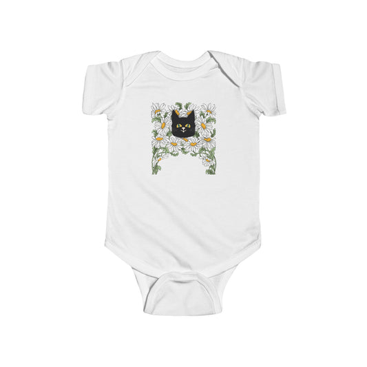 Baby Bodysuit — Black Cat in Floral Frame Infant Onesie