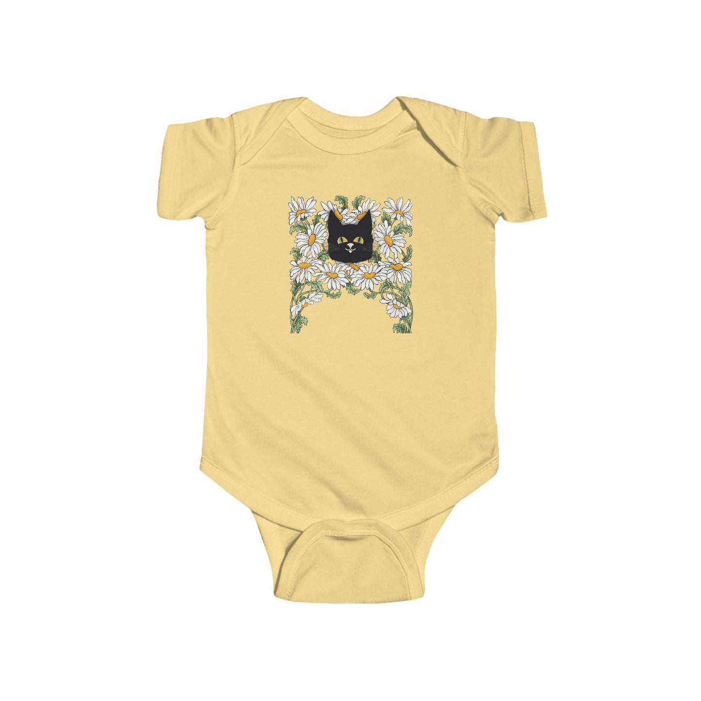 Baby Bodysuit — Black Cat in Floral Frame Infant Onesie