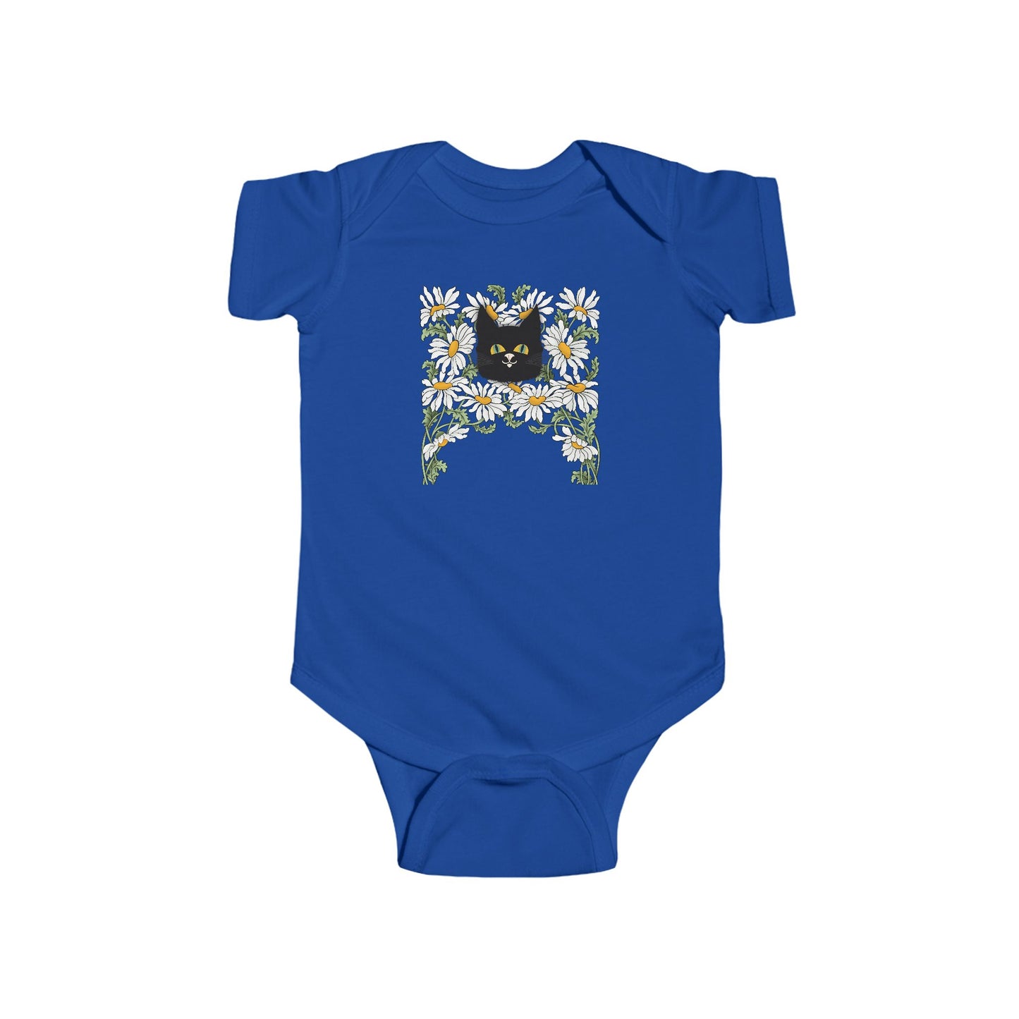 Baby Bodysuit — Black Cat in Floral Frame Infant Onesie