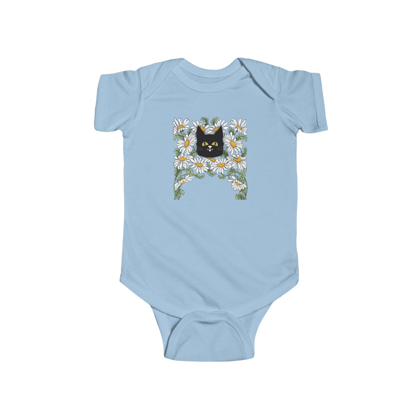 Baby Bodysuit — Black Cat in Floral Frame Infant Onesie
