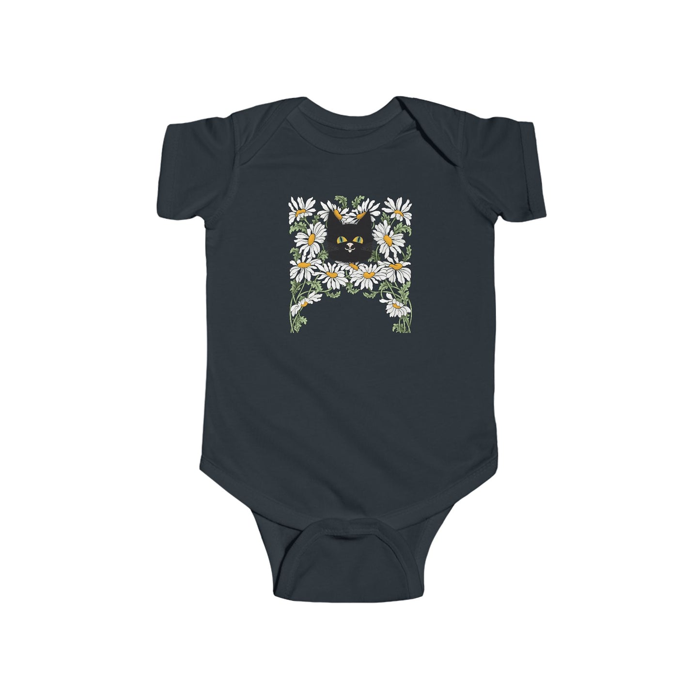 Baby Bodysuit — Black Cat in Floral Frame Infant Onesie