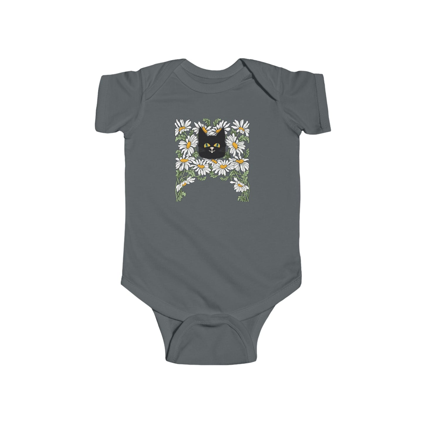 Baby Bodysuit — Black Cat in Floral Frame Infant Onesie