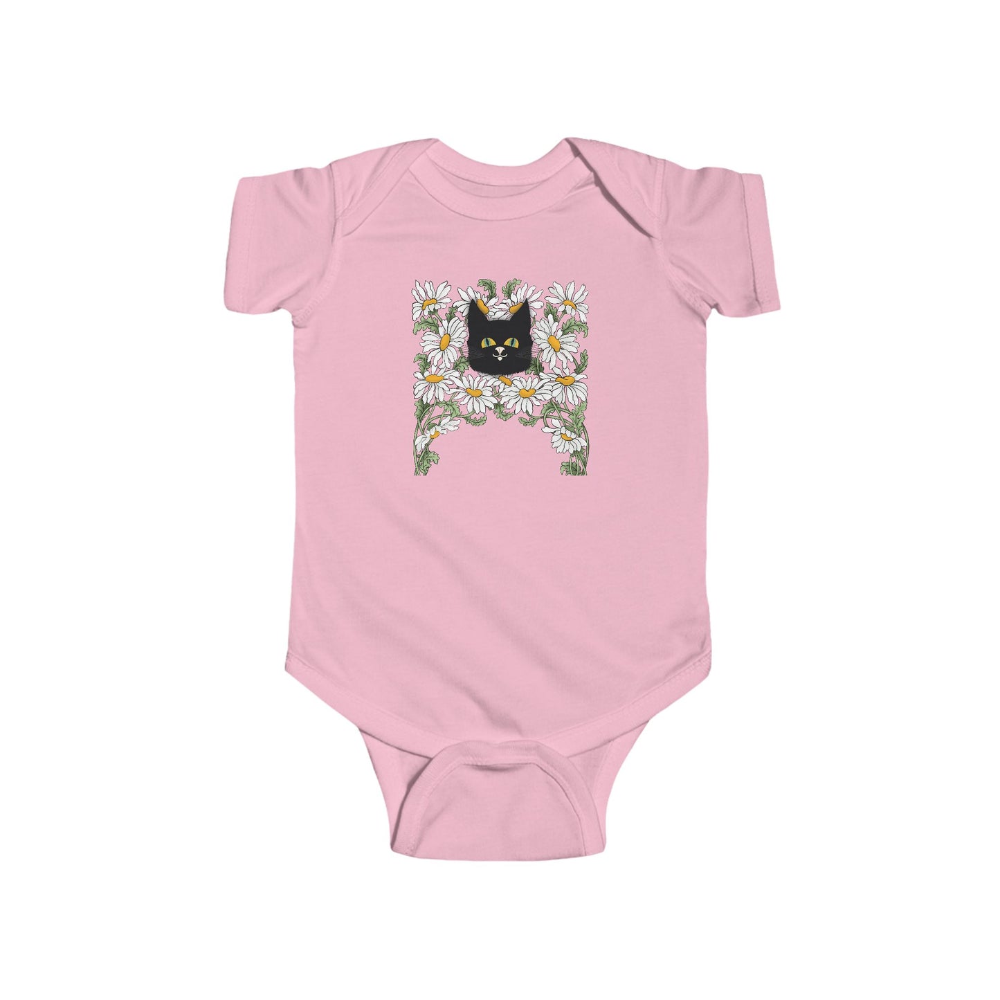 Baby Bodysuit — Black Cat in Floral Frame Infant Onesie