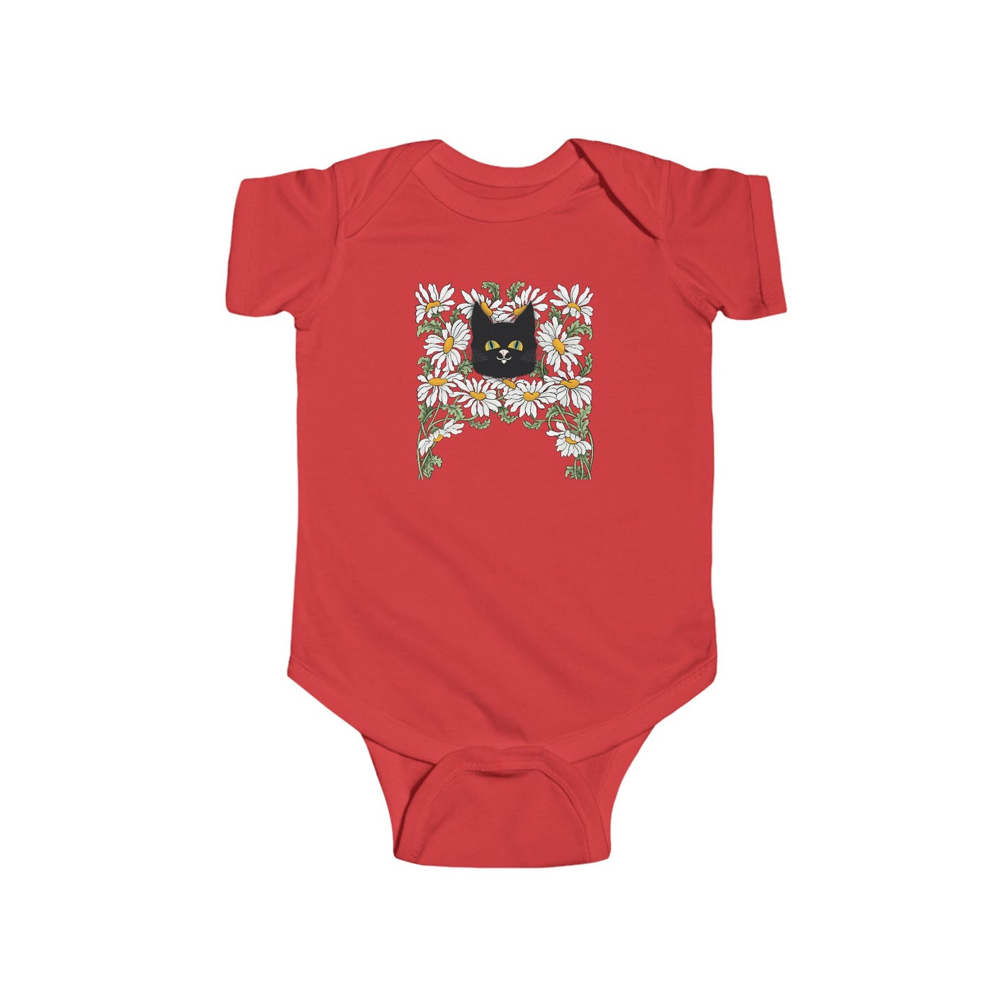 Baby Bodysuit — Black Cat in Floral Frame Infant Onesie