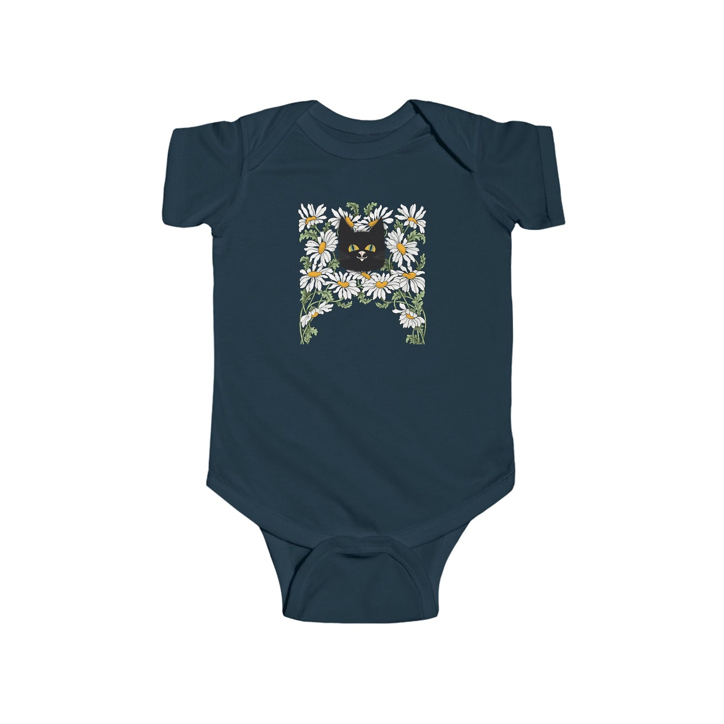 Baby Bodysuit — Black Cat in Floral Frame Infant Onesie