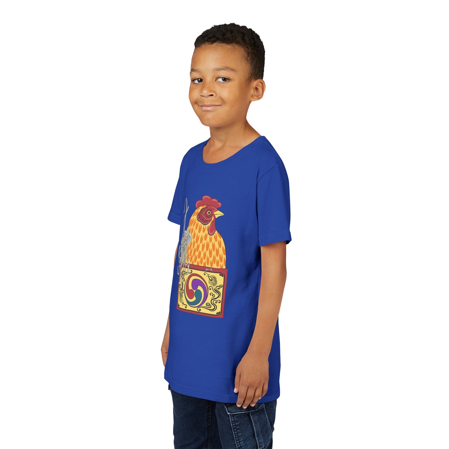 Japanese Rooster  Youth T-Shirt — Colorful Rooster Shimizu Seifū
