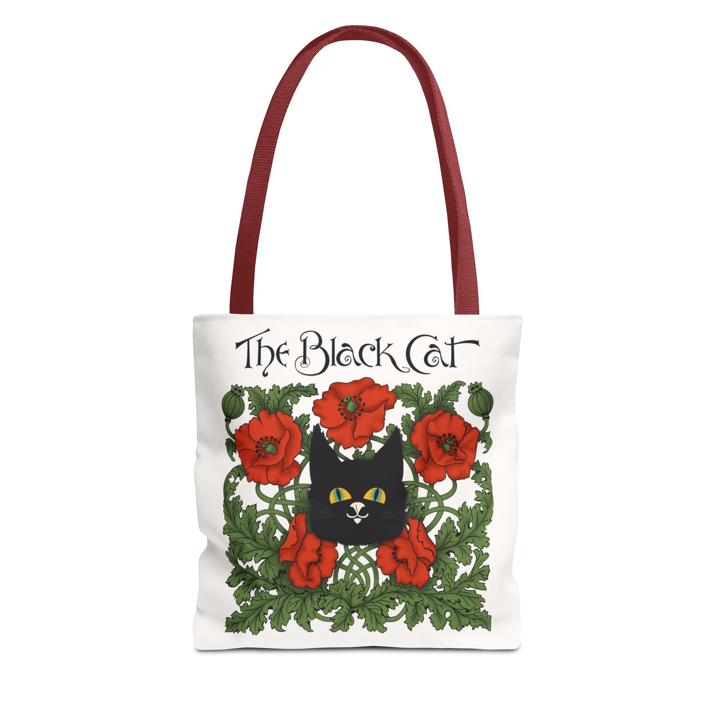 The Black Cat Poppies Tote Bag — Vintage Floral Cat Art Tote