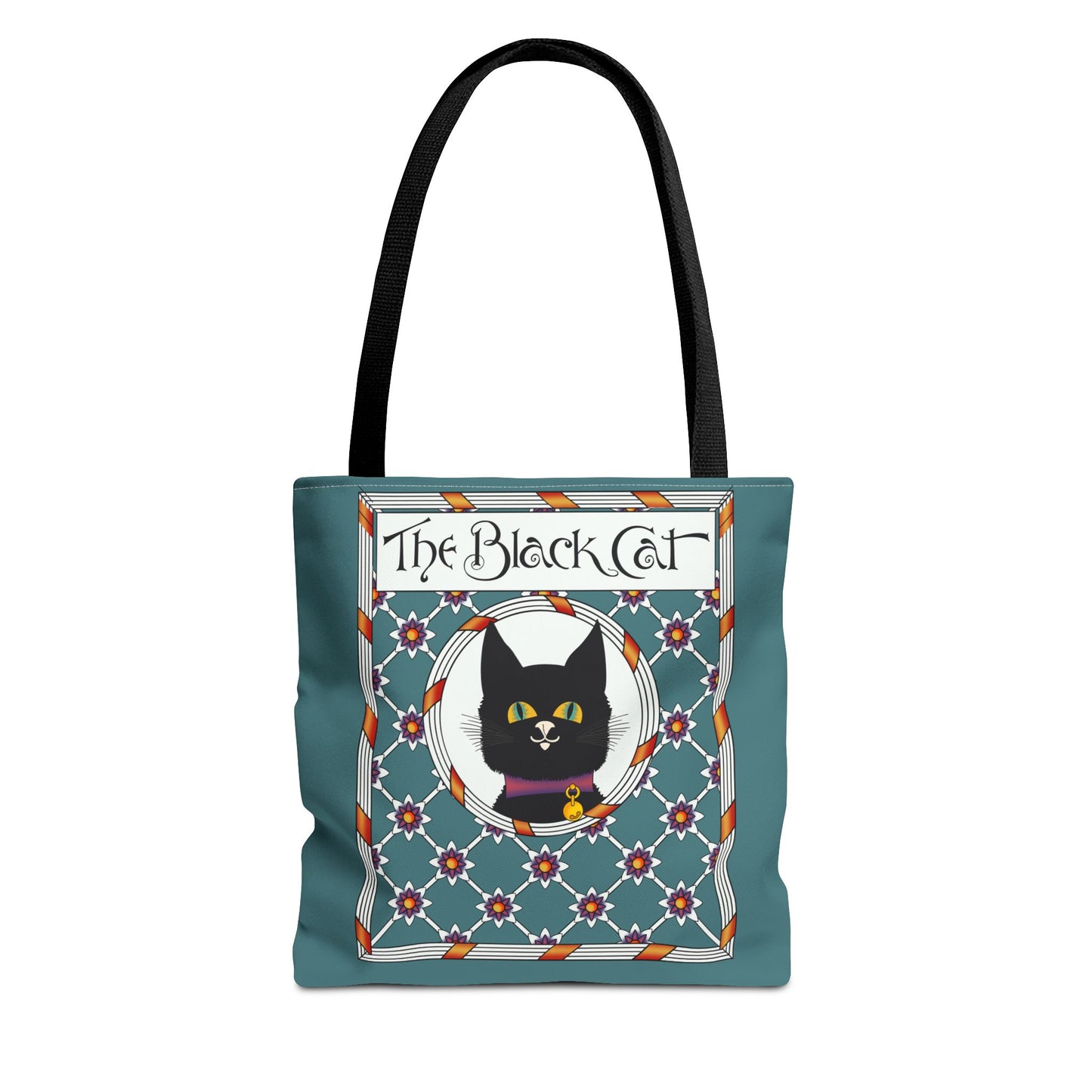 The Black Cat Teal Tote Bag — Vintage Art Nouveau Cat Shopper