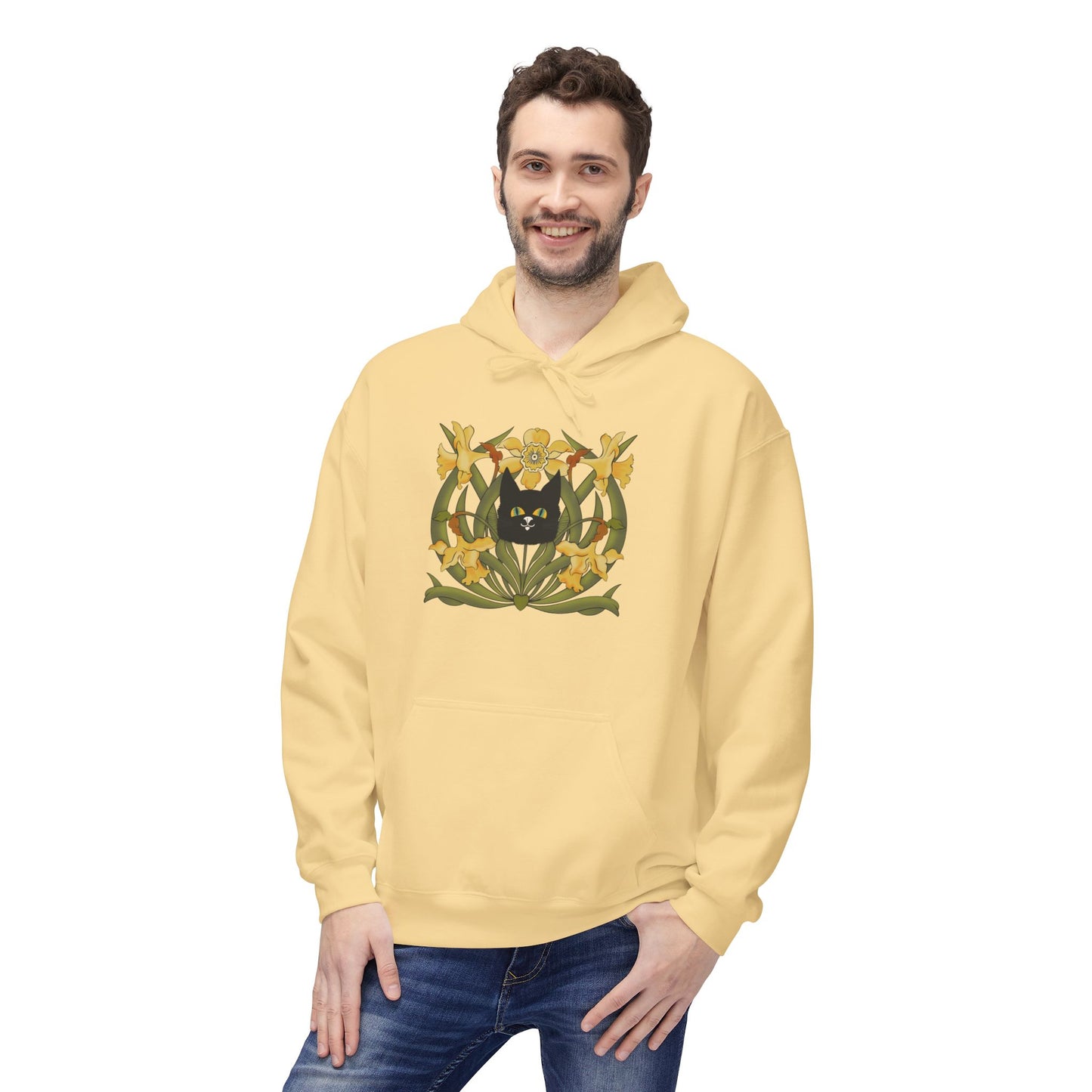 Daffodil Crest Hoodie — Vintage Floral Emblem Pullover