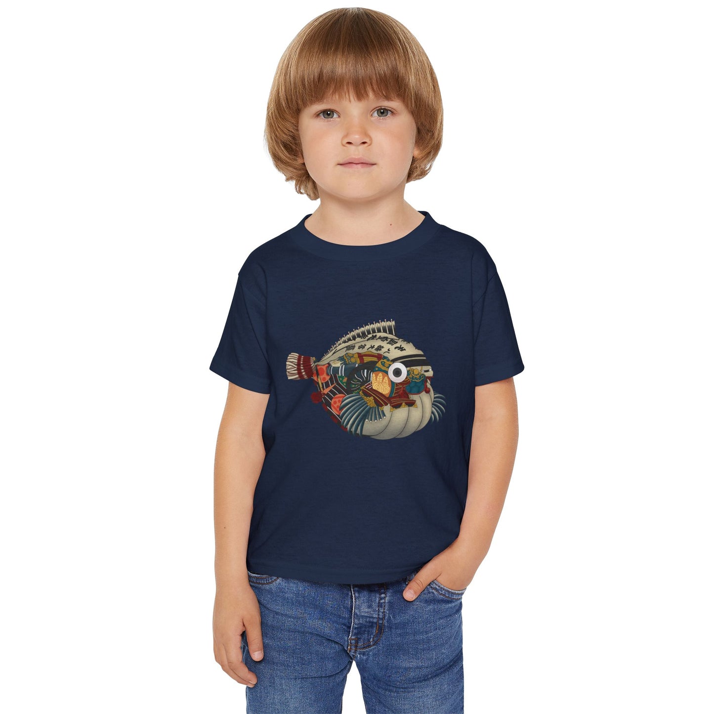 Japanese Puffer Fish Illustration Toddler T-Shirt with Colorful  — Cute Marine Animal Tee for Kids
