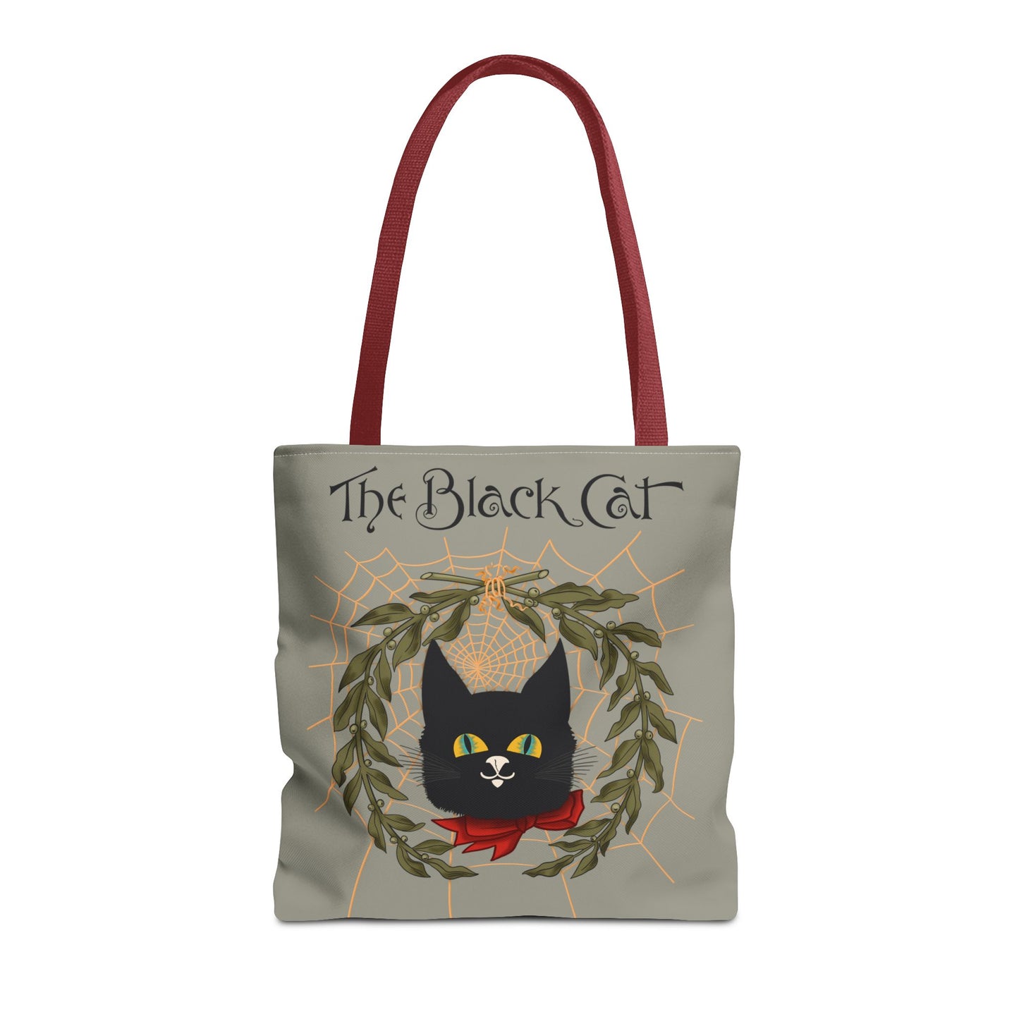 The Black Cat Web Tote Bag — Vintage Witchy Cat Holiday Grocery Tote