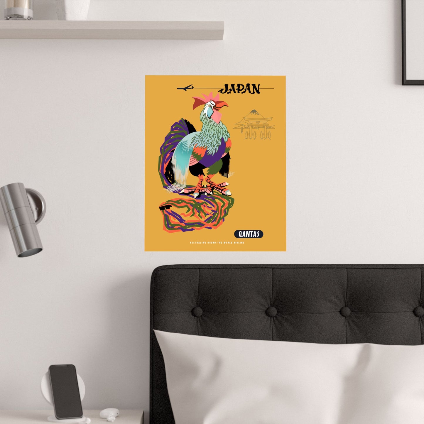 Vintage Qantas Air Travel to Japan Satin Poster