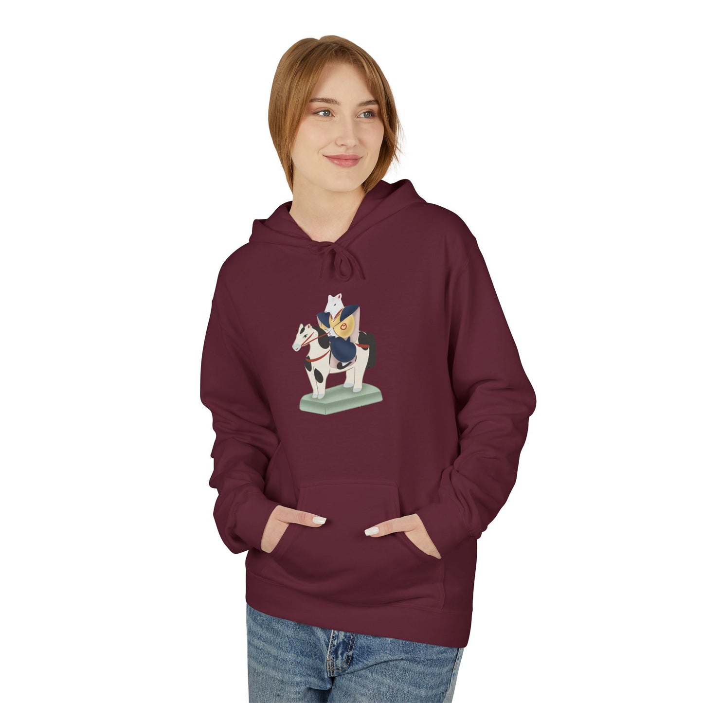 Miharu-goma Horse Hoodie — Traditional Japanese Toy Horse Graphic Sweatshirt