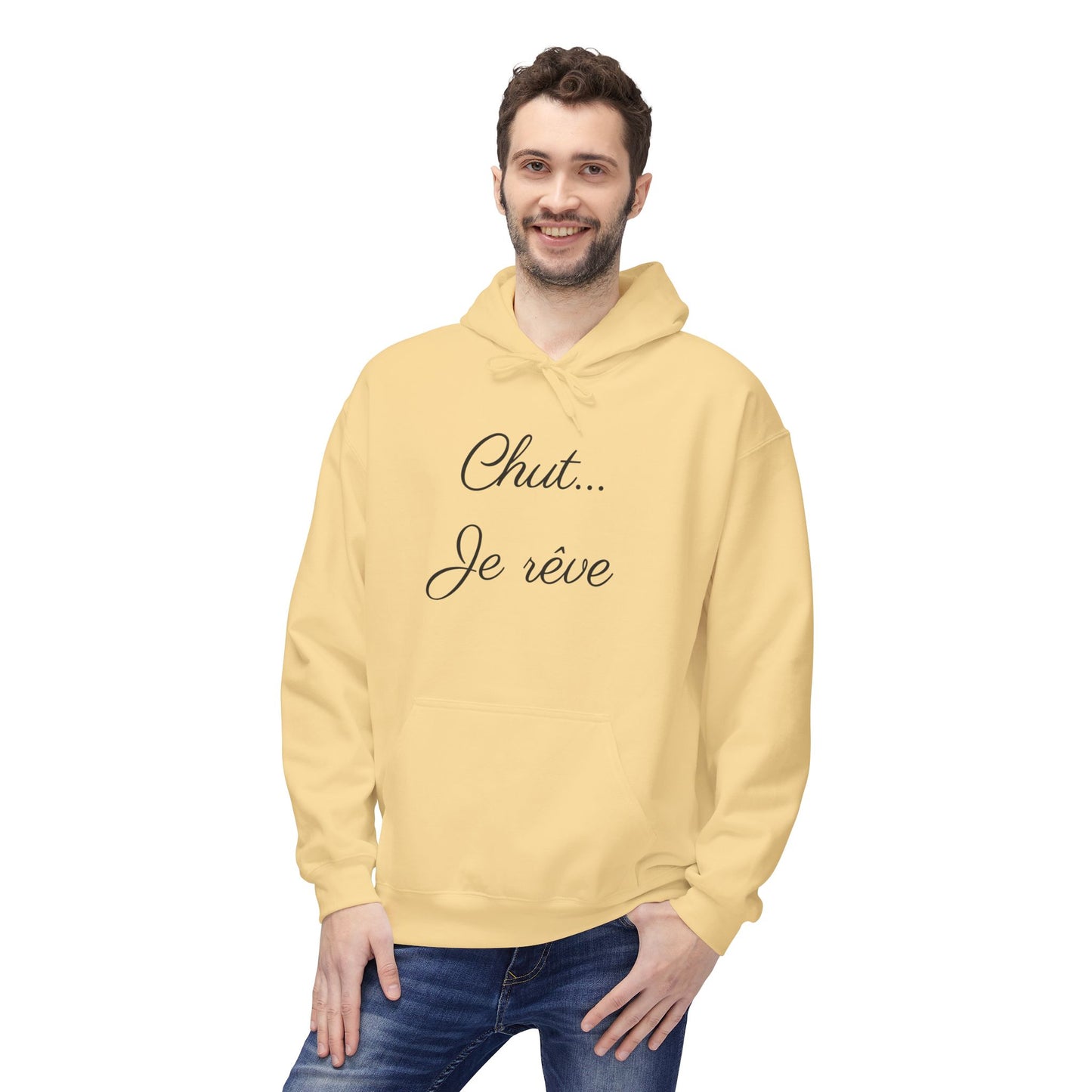 Hoodie — "Chut... Je rêve" Minimal French Script Pullover
