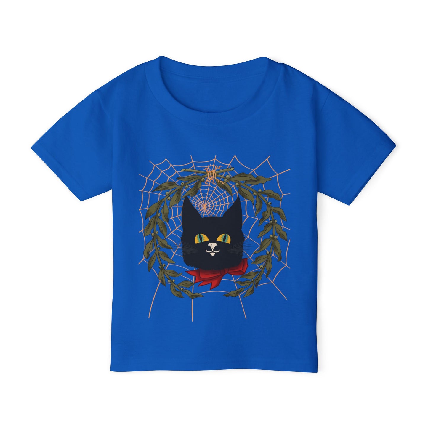 Toddler T‑Shirt — Black Cat Wreath with Web Tee (Cute Halloween)