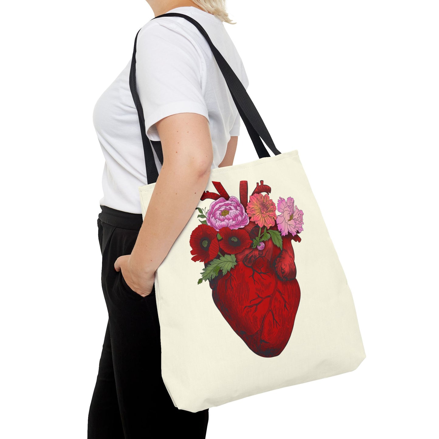 Anatomical Heart Floral Tote Bag — Valentine & Everyday Gift Tote