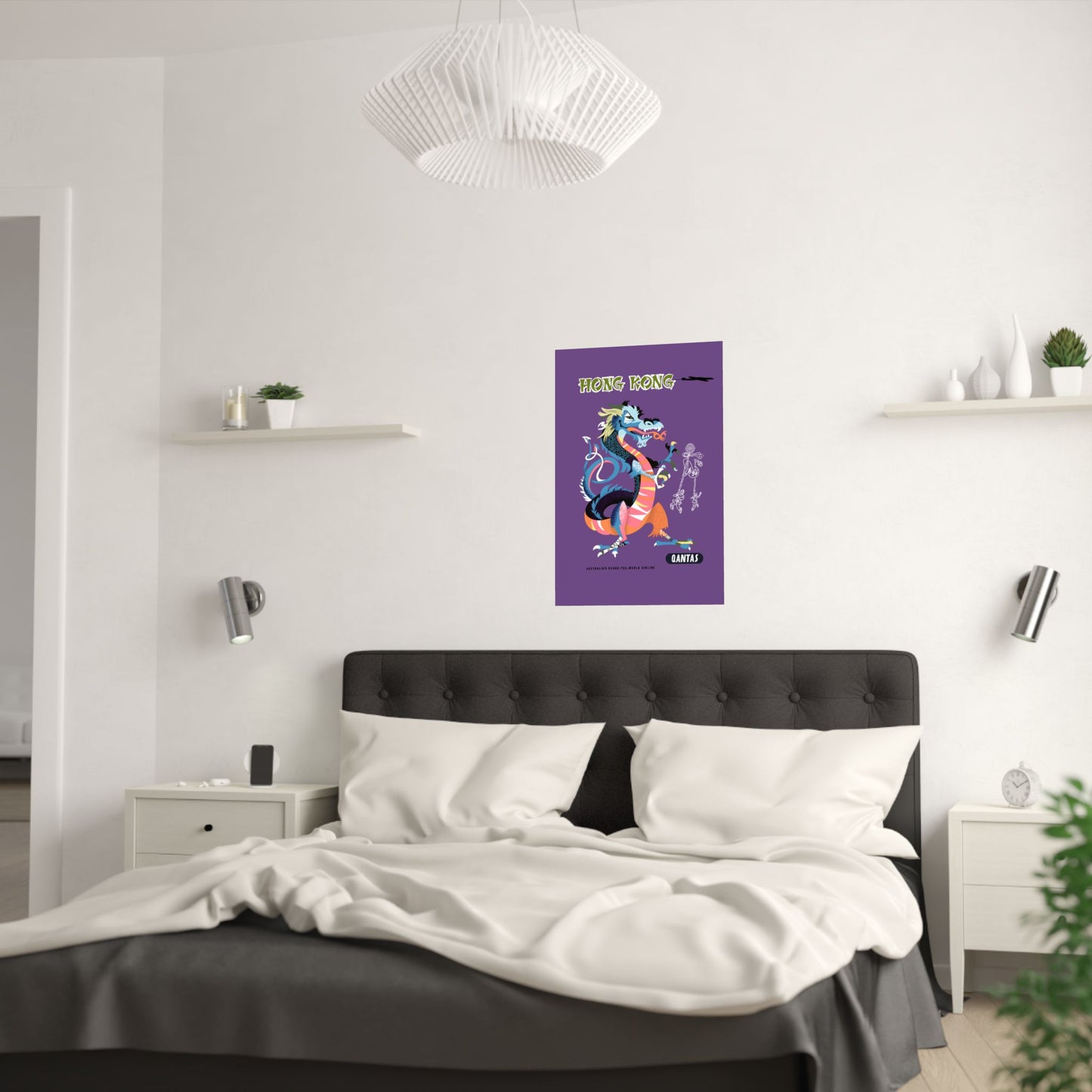 Vintage Qantas Travel Hong Kong Satin Poster