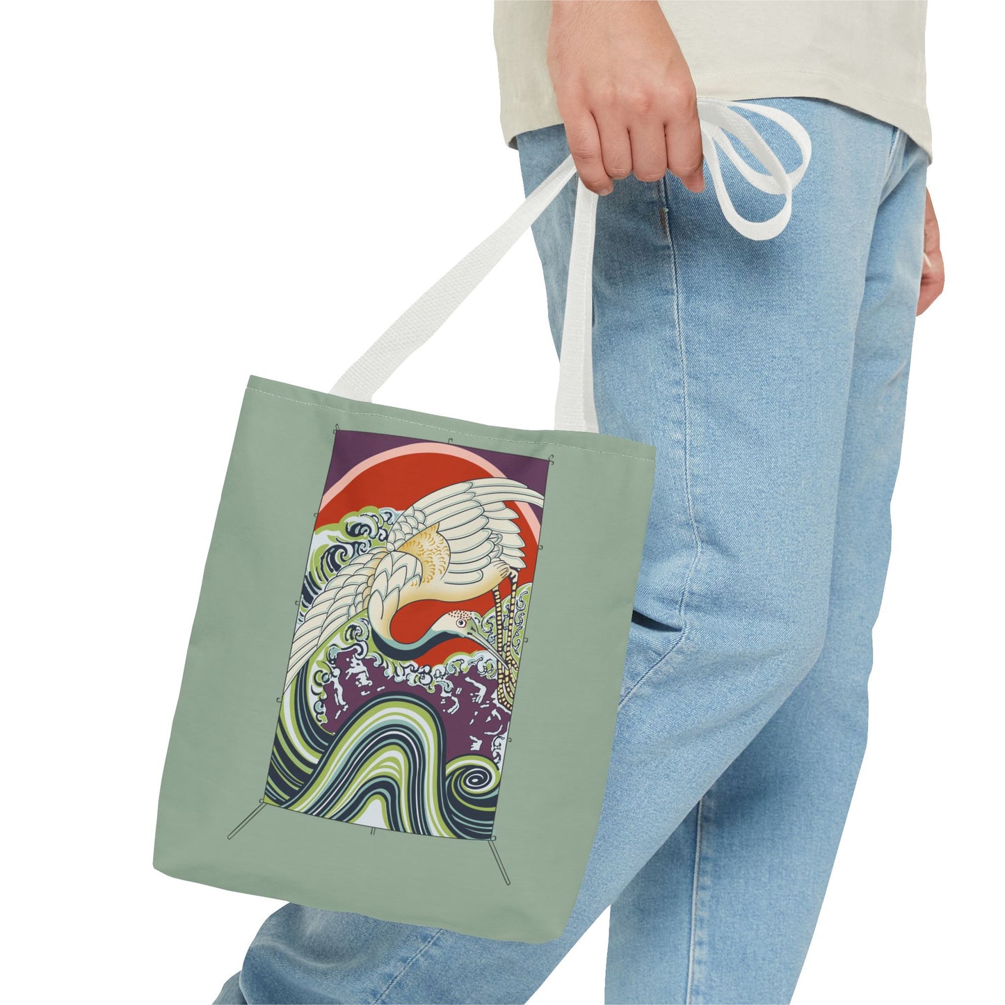 Japanese Vintage Wave & Crane Art Print Tote
