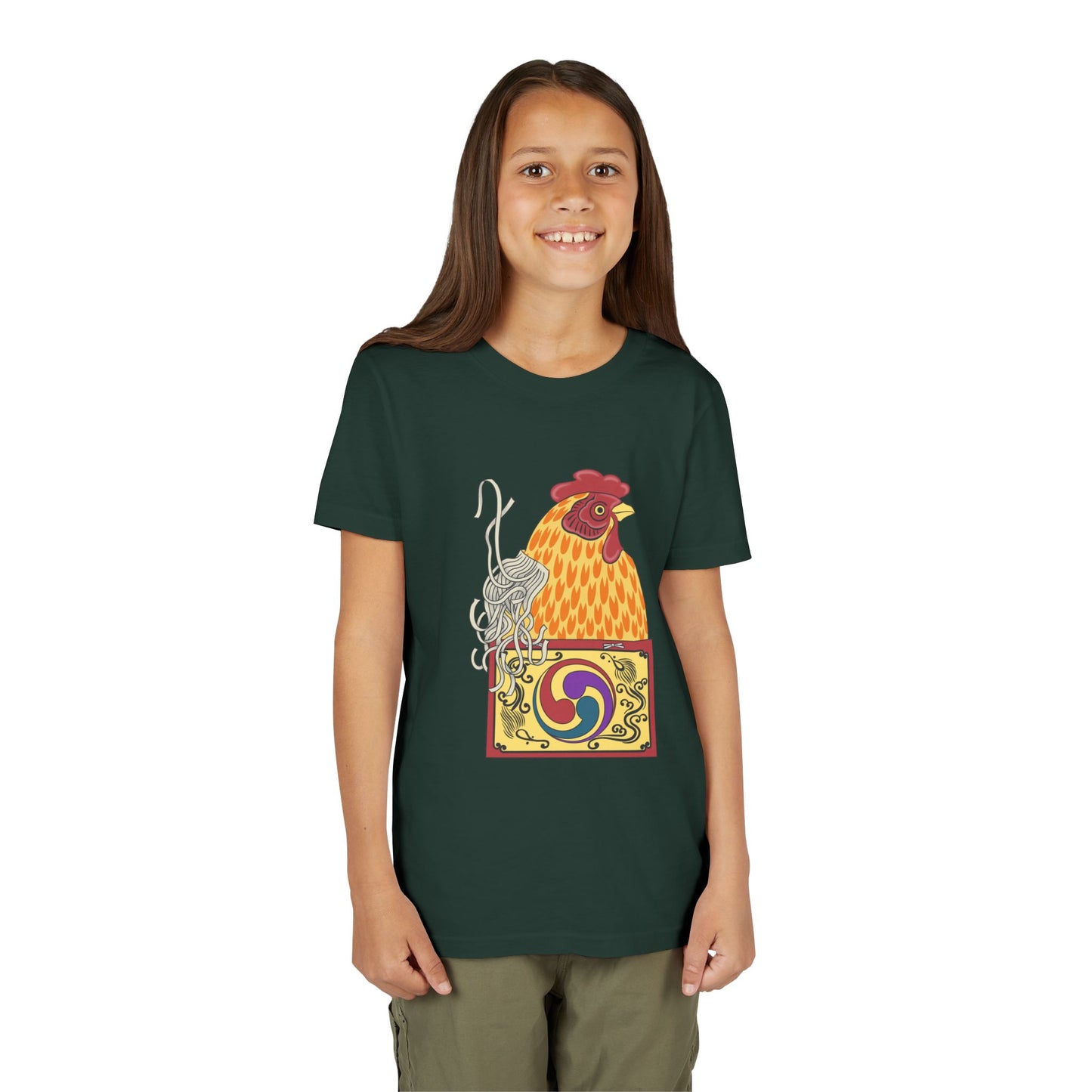 Japanese Rooster  Youth T-Shirt — Colorful Rooster Shimizu Seifū