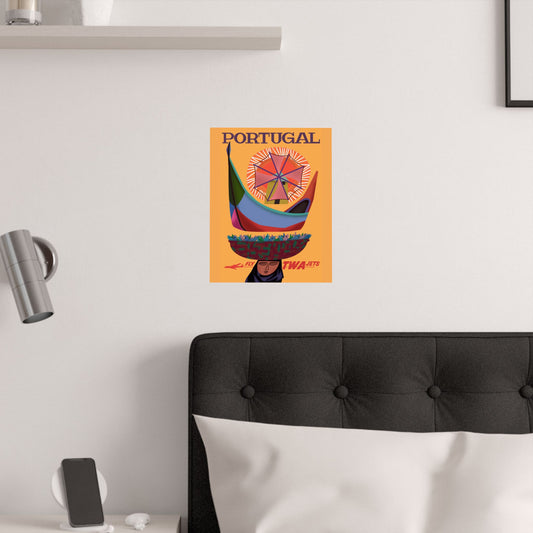 Vintage Air Travel Destination Portugal Satin Poster