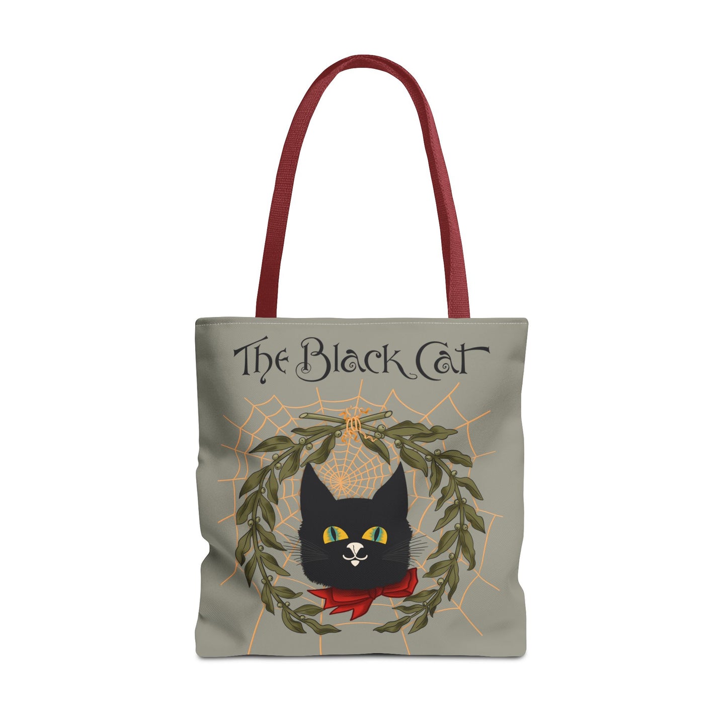 The Black Cat Web Tote Bag — Vintage Witchy Cat Holiday Grocery Tote