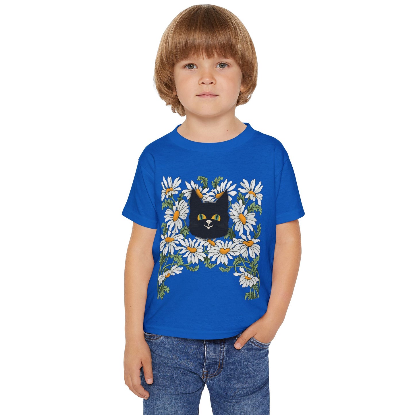 Toddler T-Shirt — Black Cat in Daisies | Cute Floral Kitty Tee for Kids