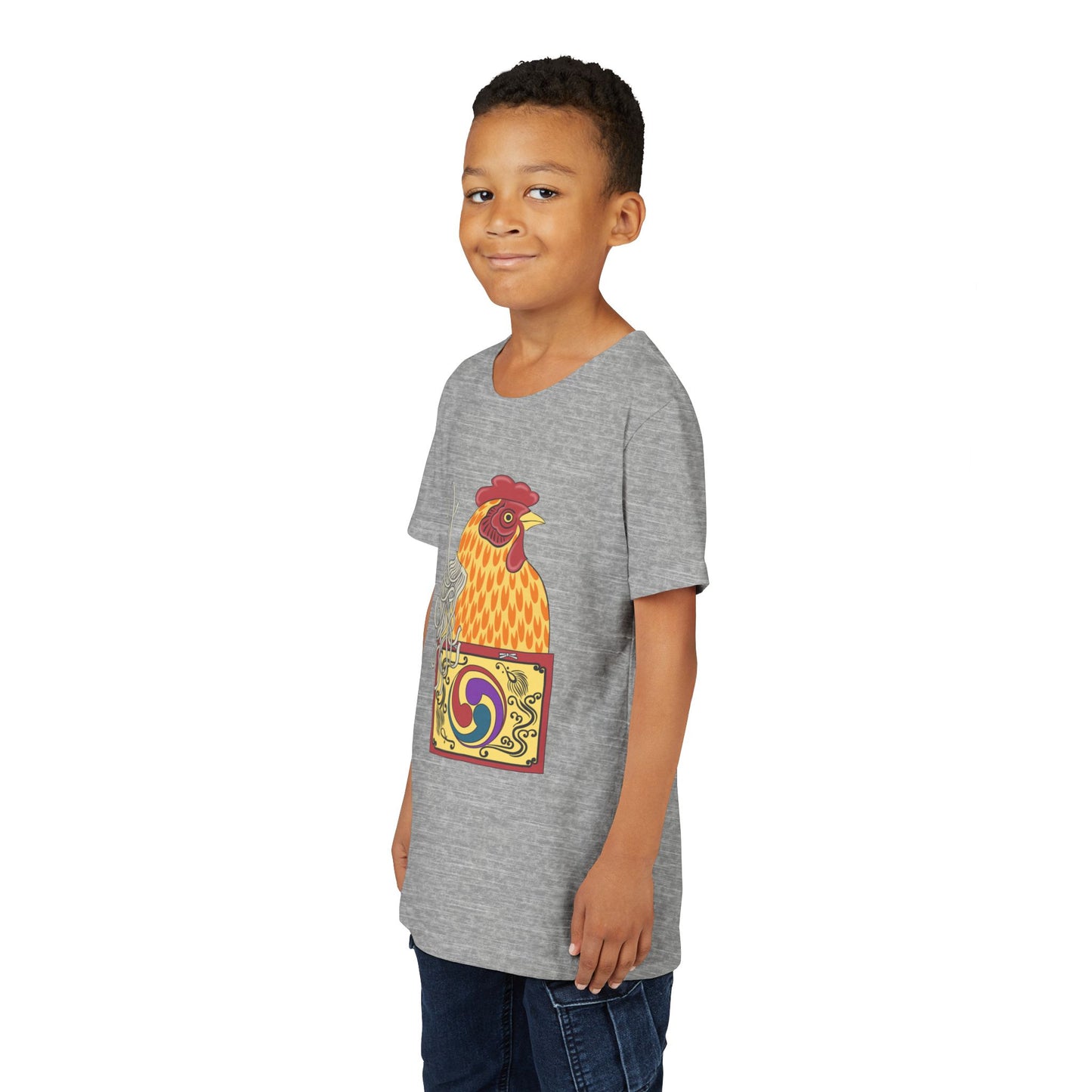Japanese Rooster  Youth T-Shirt — Colorful Rooster Shimizu Seifū