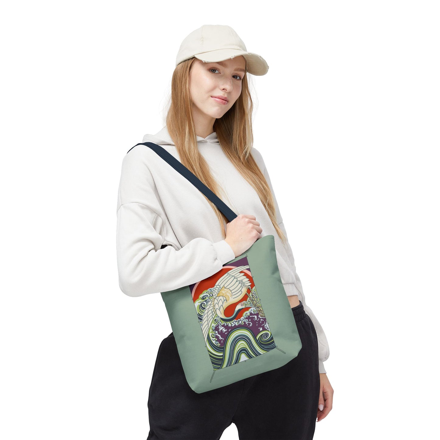 Japanese Vintage Wave & Crane Art Print Tote