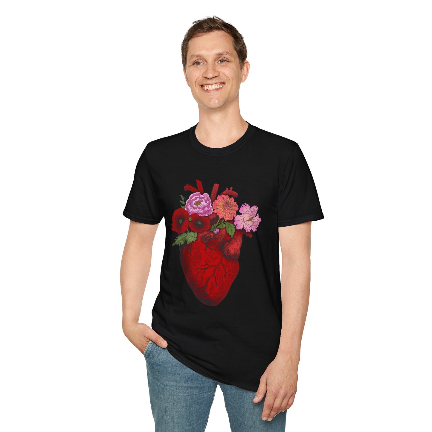 Floral Anatomical Heart T-Shirt — Botanical Heart Illustration Tee