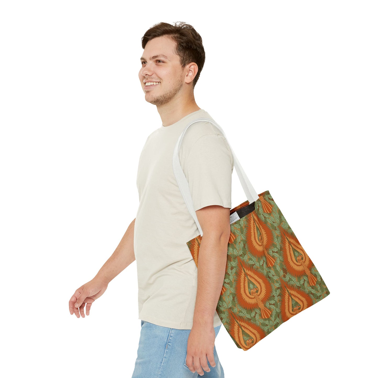 Vintage Phoenix Pattern Tote Bag — Boho Orange Green All-Over Print