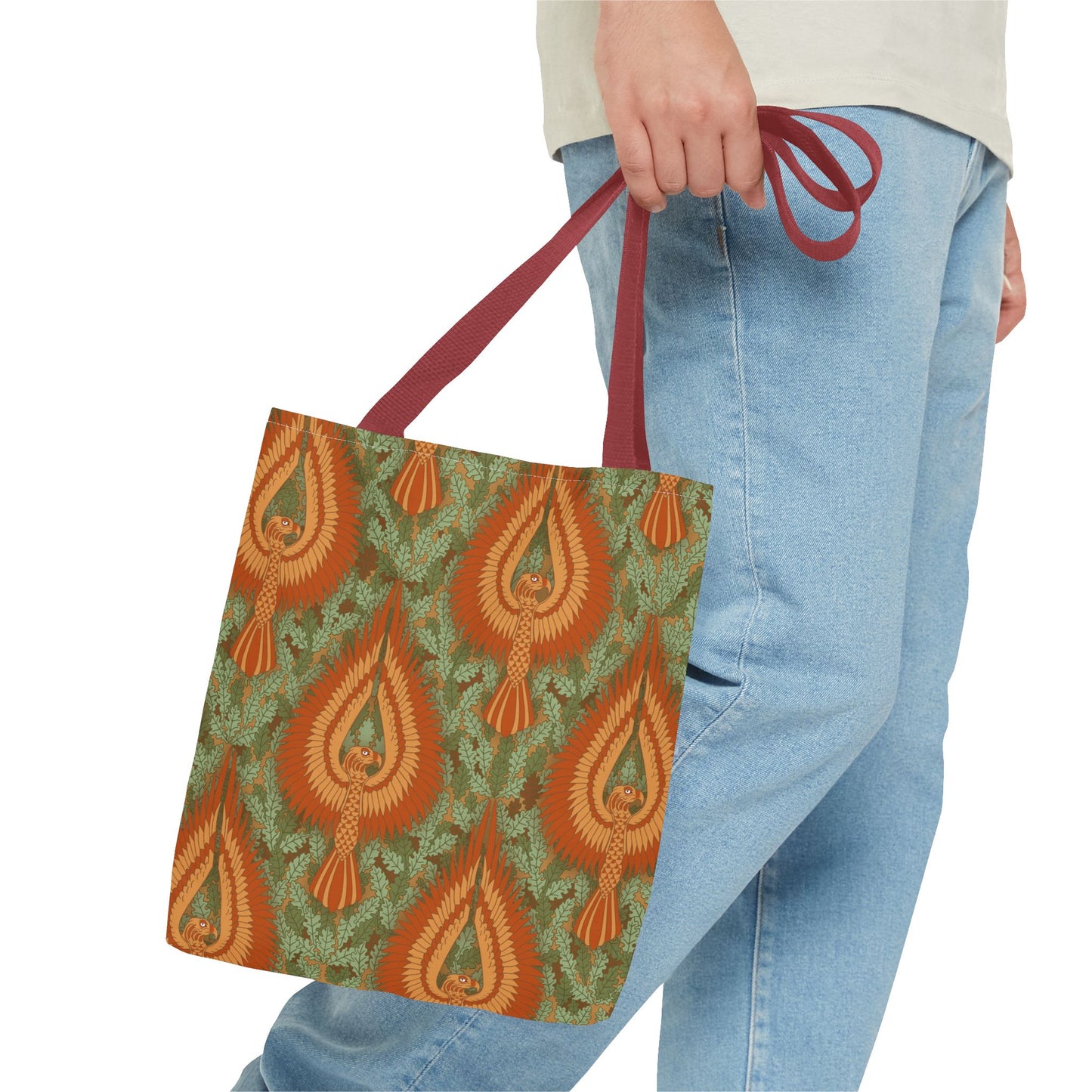 Vintage Phoenix Pattern Tote Bag — Boho Orange Green All-Over Print