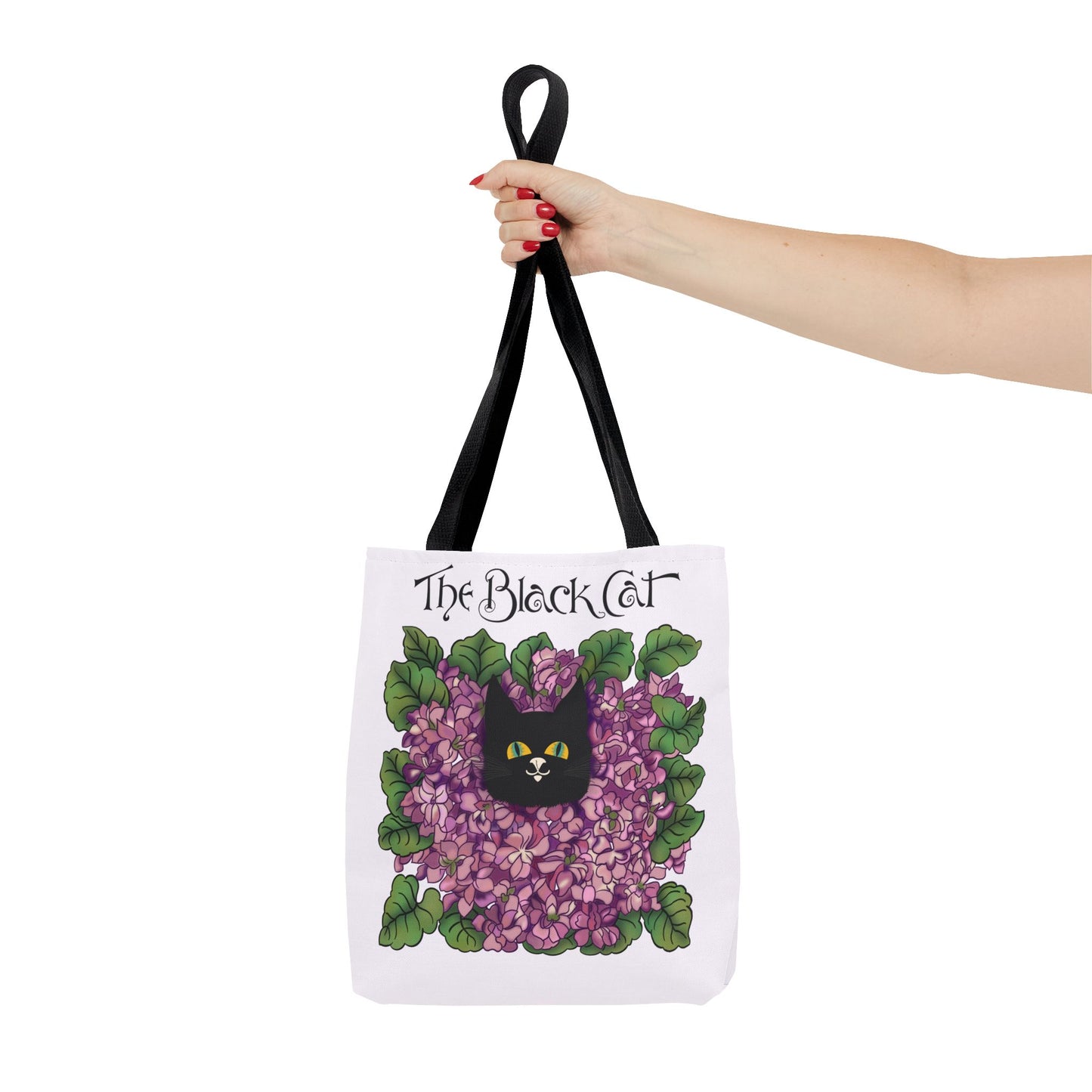 Black Cat Lilac Tote Bag — "The Black Cat" AOP Canvas Tote