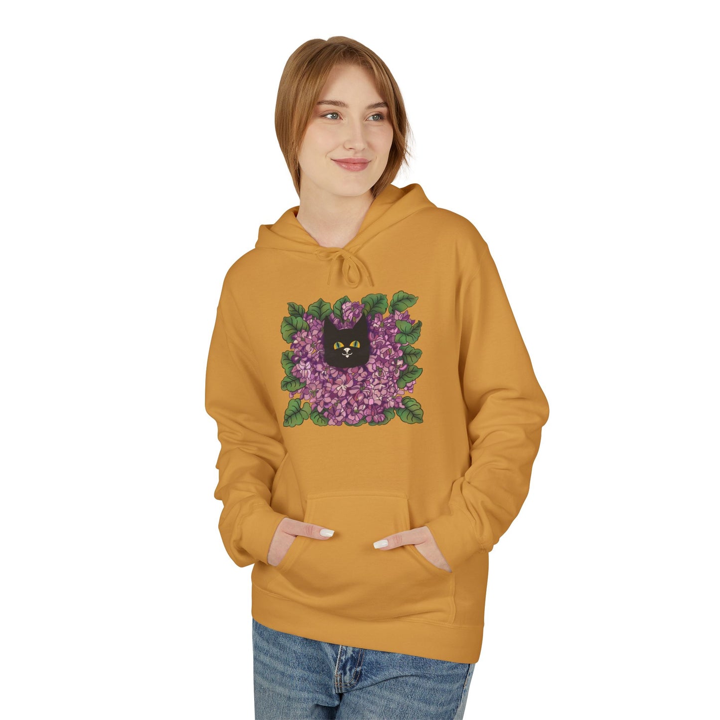 Lillac Black Cat Hoodie — Vintage Purple Lilac Graphic Pullover