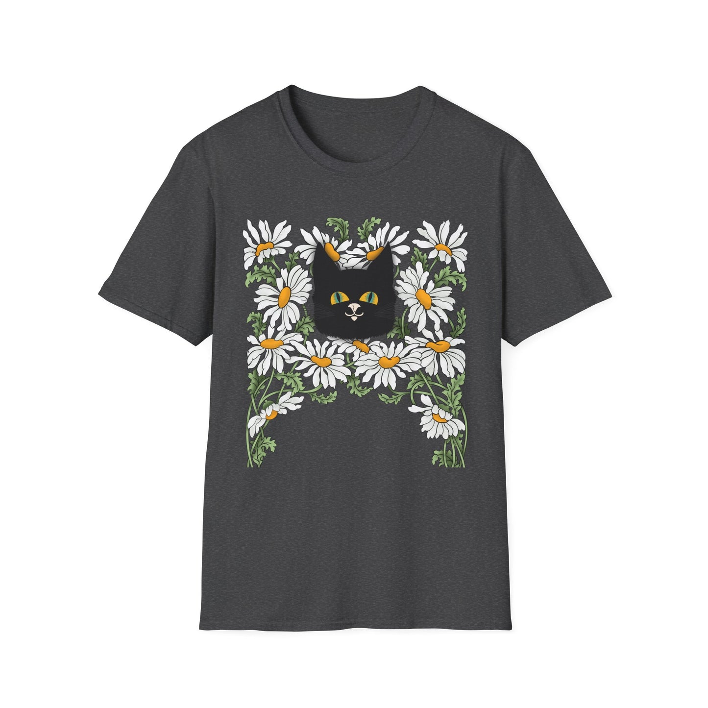 Black Cat & Daisies T‑Shirt — Cute Floral Cat Tee for Cat Lovers