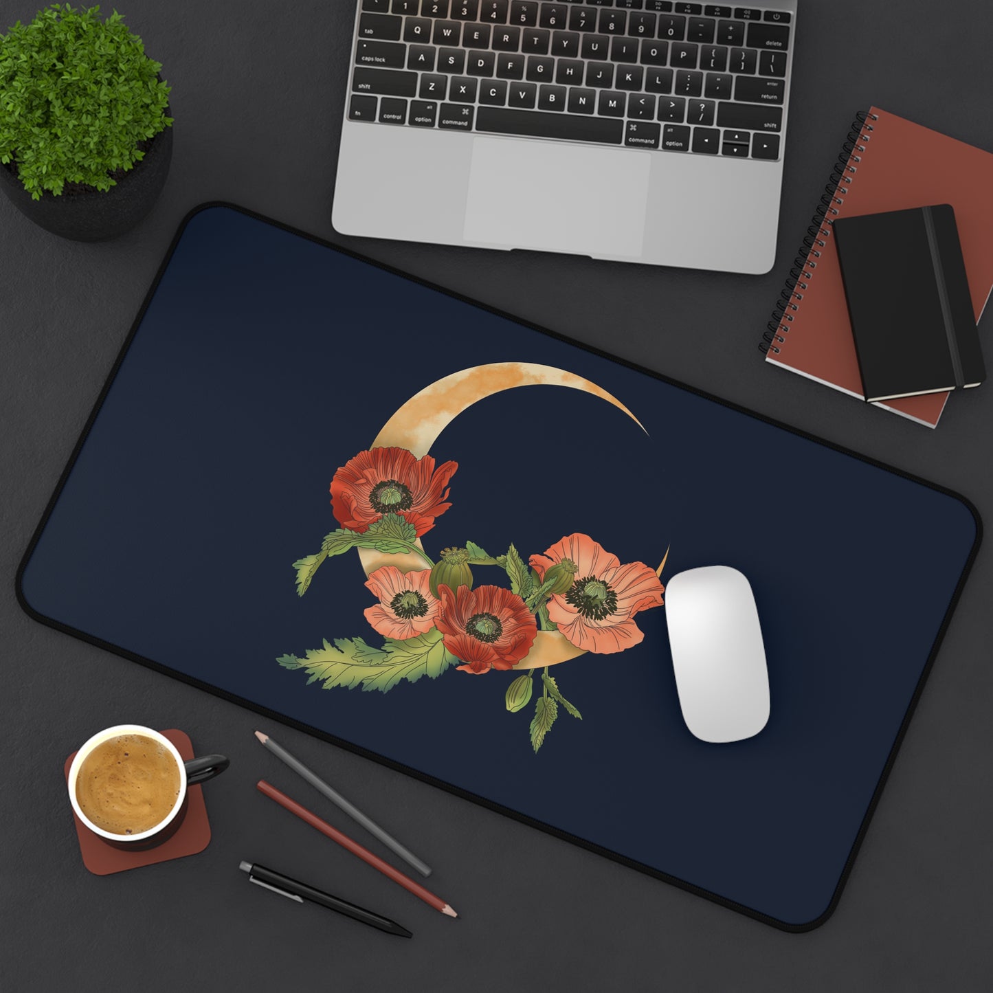 Poppies Crescent Moon Desk Mat