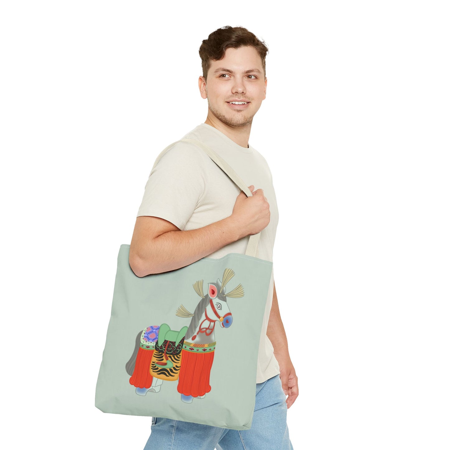 Japanese Folk Toy Horse Tote Bag — Colorful Ethnic Pattern AOP Shopper