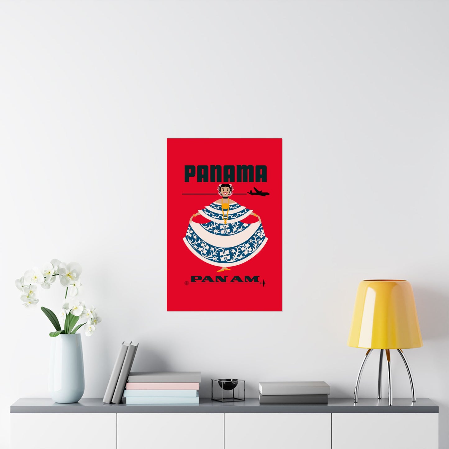 Vintage Air travel Destination Panama Satin Poster