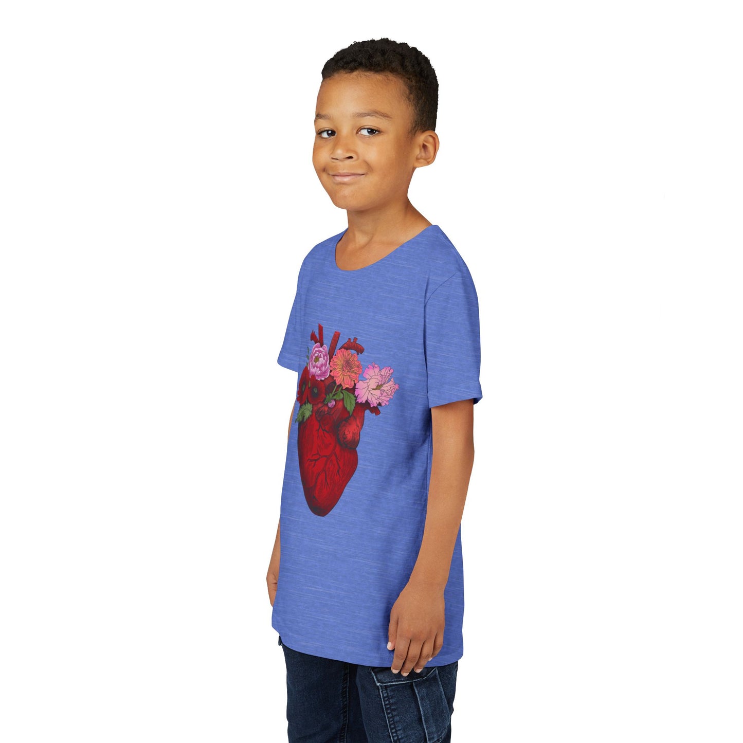 Floral Heart Youth Tee — Floral Anatomical Heart Graphic Kids T-Shirt