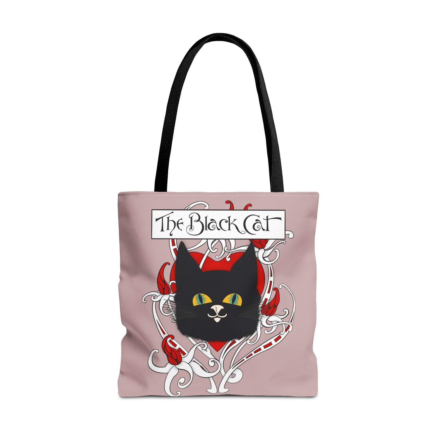 Black Cat Heart Tote Bag — 'The Black Cat' Gothic Vintage Cat Illustration Beach & Market Bag