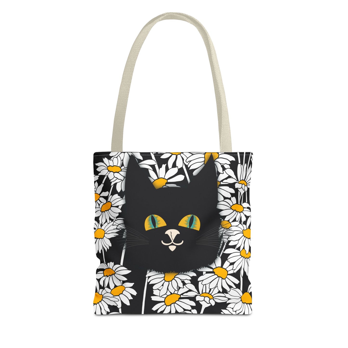 Daisy Black Cat Tote Bag — Black Cat Among Daisies Canvas Tote
