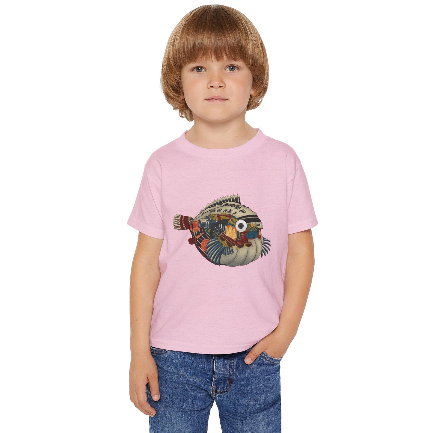 Japanese Puffer Fish Illustration Toddler T-Shirt with Colorful  — Cute Marine Animal Tee for Kids
