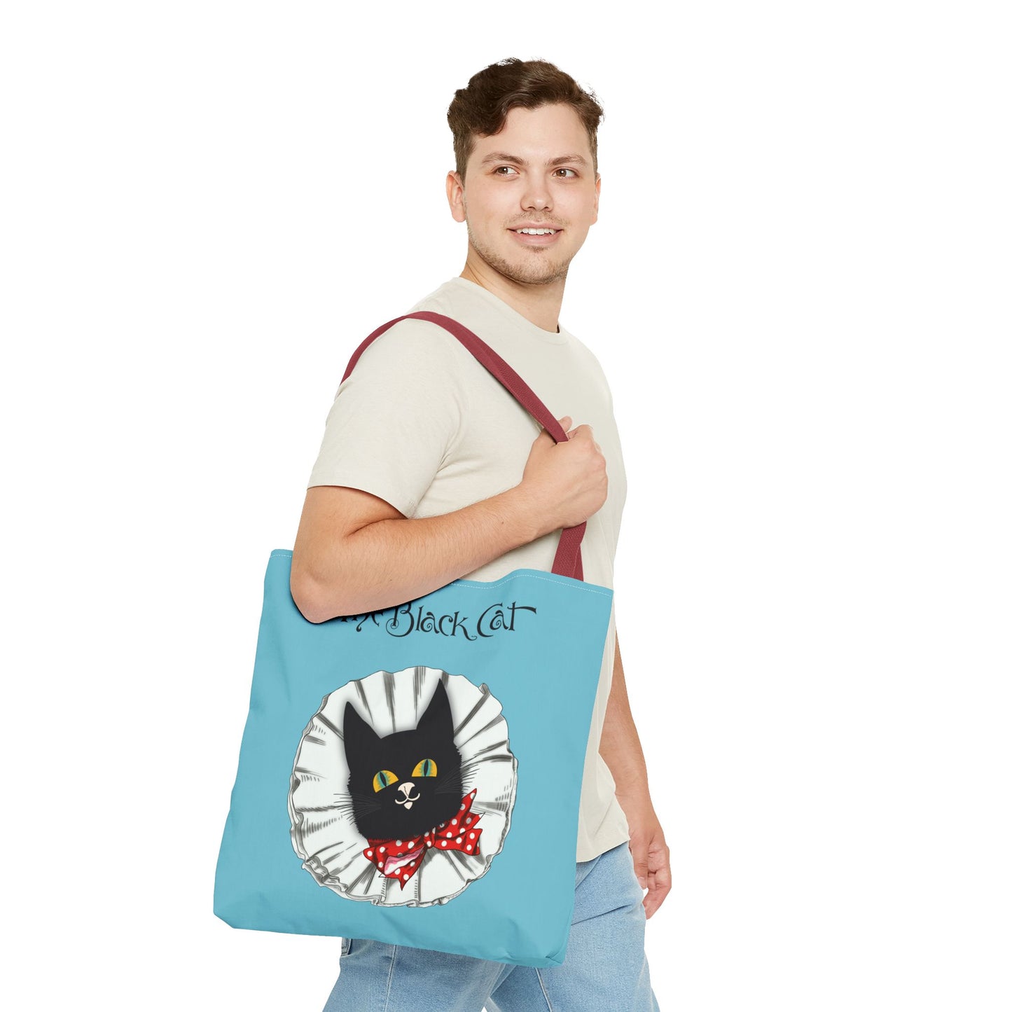 The Black Cat Clown Blue Tote Bag — Cute Vintage Cat Illustration Tote