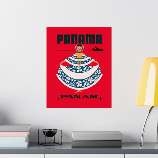 Vintage Air travel Destination Panama Satin Poster