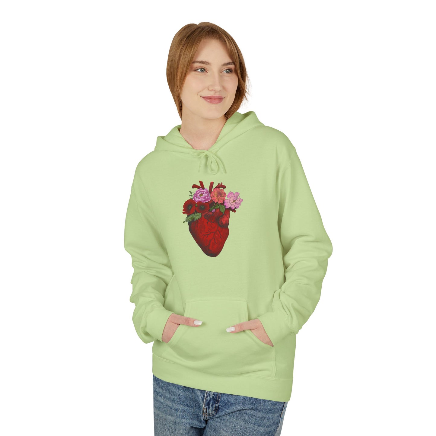 Floral Anatomical Heart Hoodie — Botanical Heart Graphic Pullover