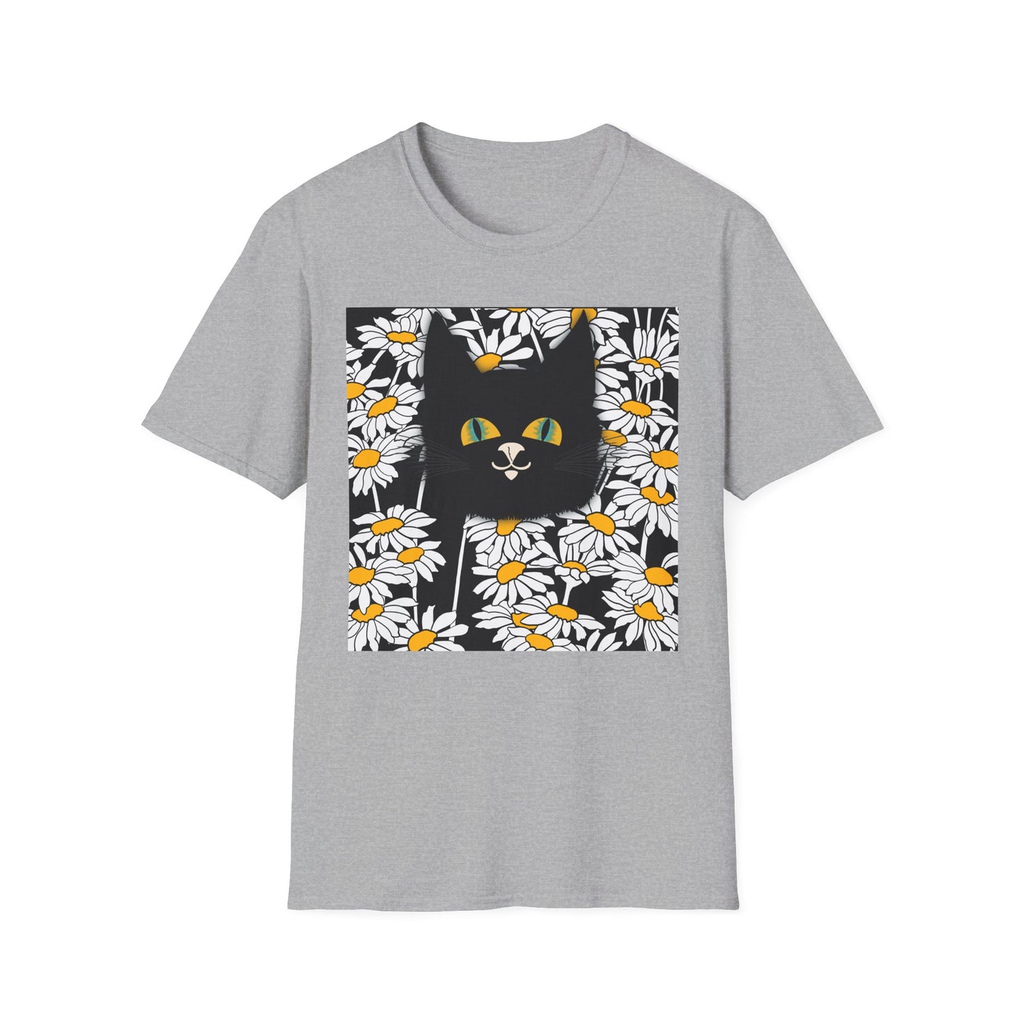 Black Cat Daisy T‑Shirt — Cute Floral Cat Graphic Tee