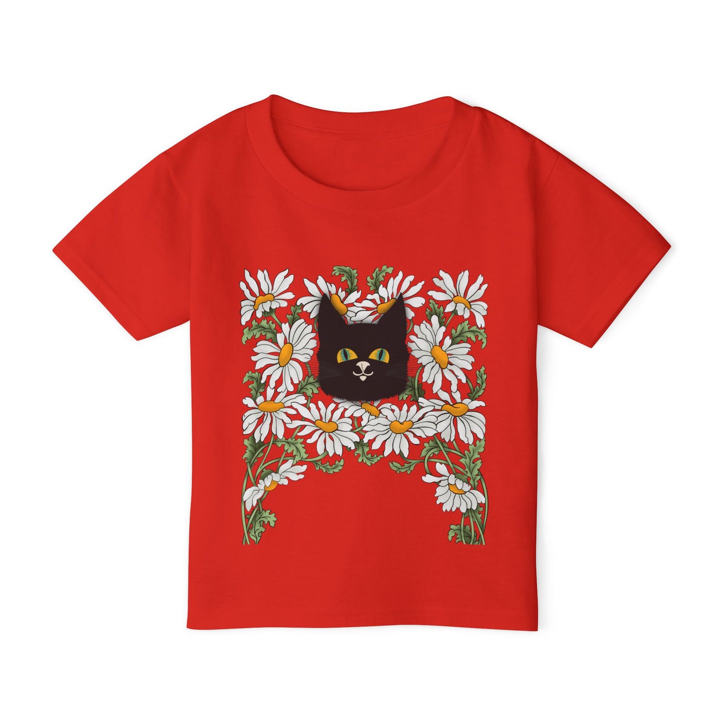 Toddler T-Shirt — Black Cat in Daisies | Cute Floral Kitty Tee for Kids
